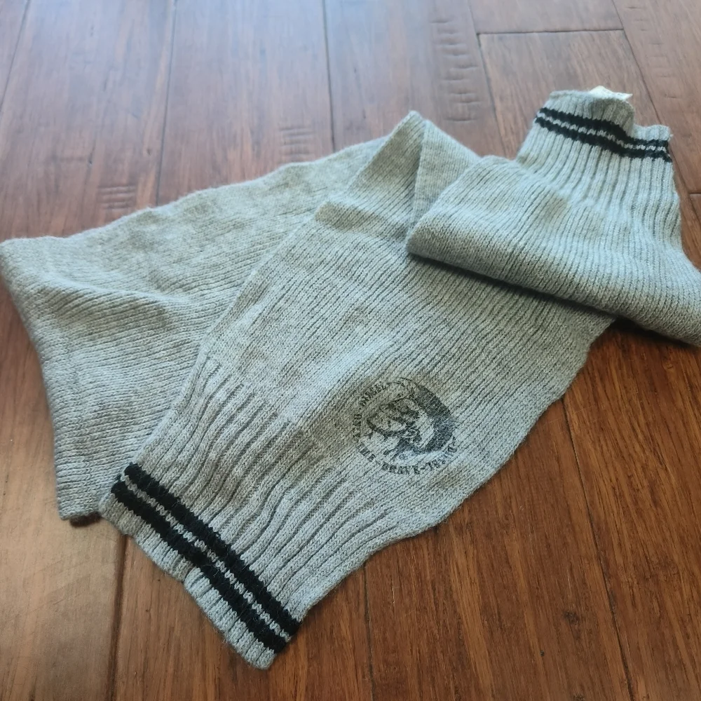 Diesel Only The Brave Gray Knit‎ Scarf Wool Blend Mohawk Logo Made in Italy